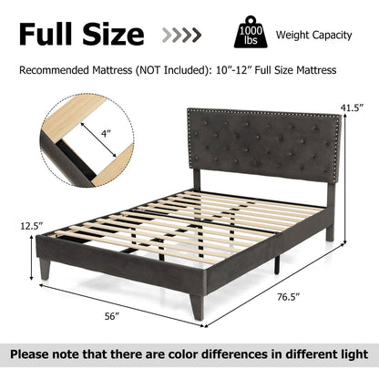 Cama de plataforma tapizada tamaño matrimonial/queen con cabecero capitoné - Tamaño matrimonial