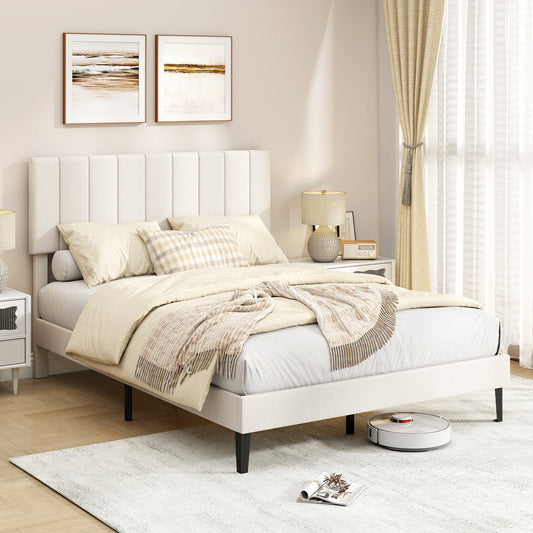 Full Size Velvet Upholstered Platform Bed Frame - Tampa Home & Garden Store