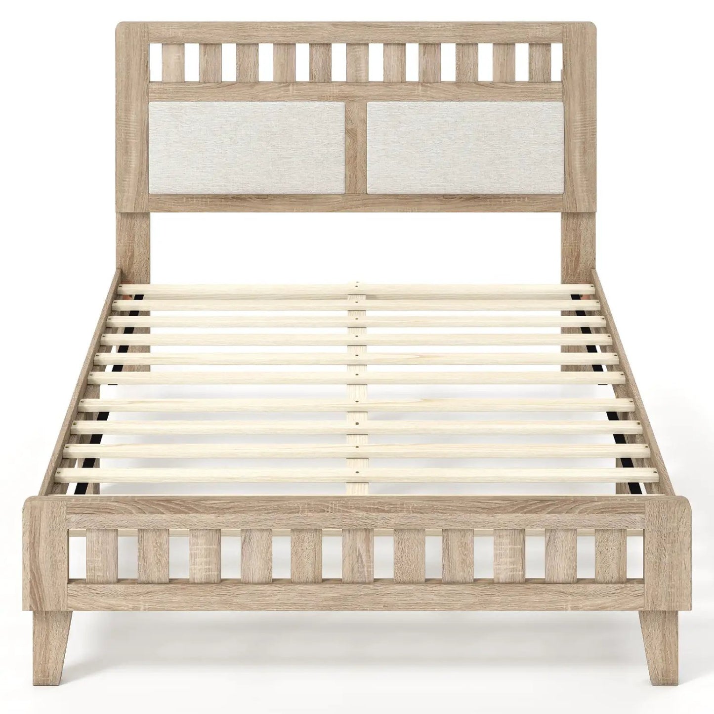 Twin Size Wood Bed Frame Upholstered Headboard