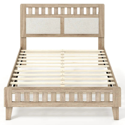 Twin Size Wood Bed Frame Upholstered Headboard