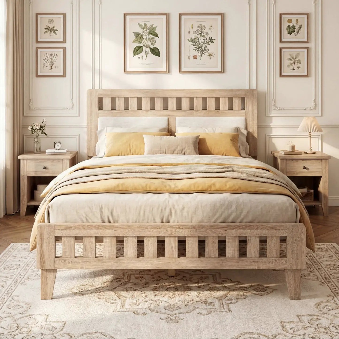 Twin Size Wood Bed Frame Upholstered Headboard