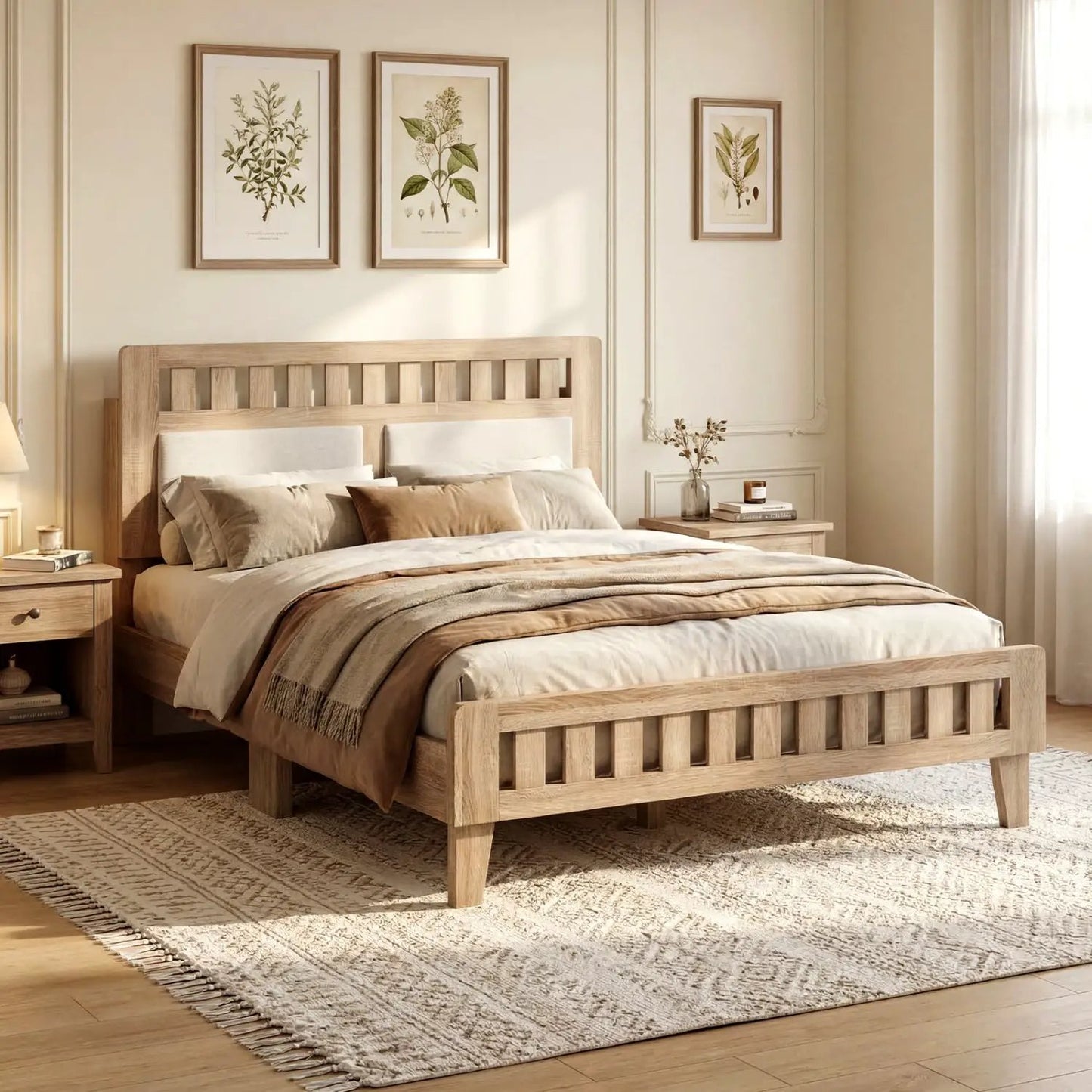 Twin Size Wood Bed Frame Upholstered Headboard