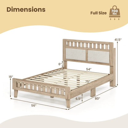 Twin Size Wood Bed Frame Upholstered Headboard