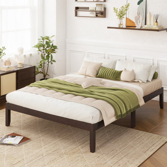 Full Size Wood Bed Frame with Wooden Slats Support and Rubber Wood Legs-Espresso - Tampa Home & Garden Store
