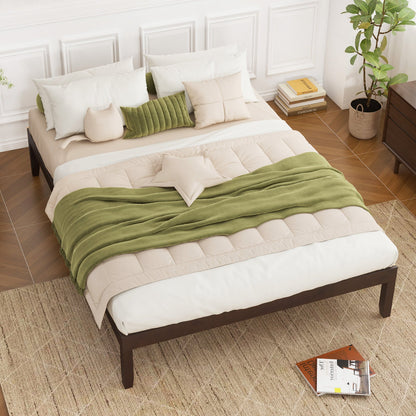 Estructura de cama de madera de tamaño completo con soporte de listones de madera y patas de madera de caucho-Espresso