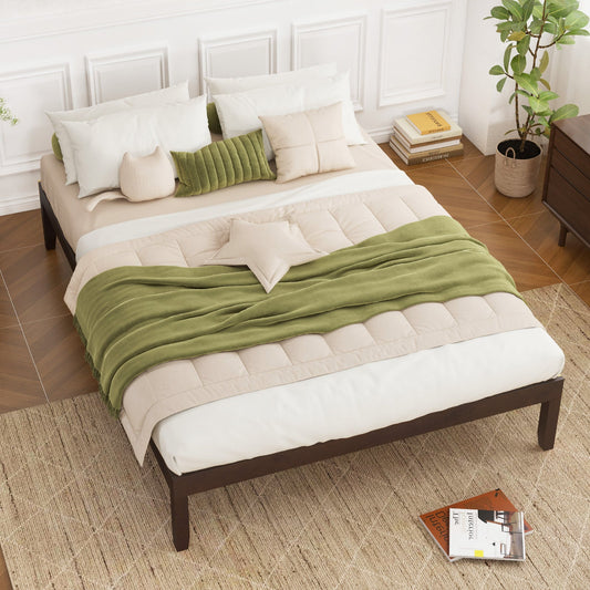 Full Size Wood Bed Frame with Wooden Slats Support and Rubber Wood Legs-Espresso - Tampa Home & Garden Store