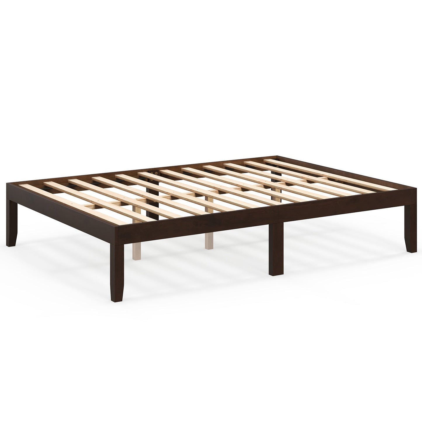 Estructura de cama de madera de tamaño completo con soporte de listones de madera y patas de madera de caucho-Espresso