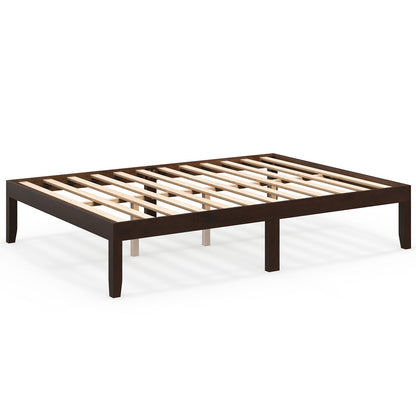 Estructura de cama de madera de tamaño completo con soporte de listones de madera y patas de madera de caucho-Espresso