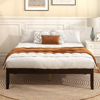 Estructura de cama de madera de tamaño completo con soporte de listones de madera y patas de madera de caucho-Espresso