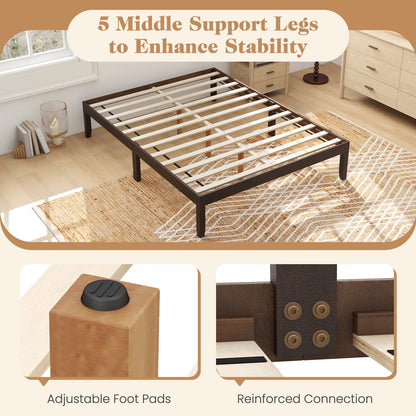 Estructura de cama de madera de tamaño completo con soporte de listones de madera y patas de madera de caucho-Espresso