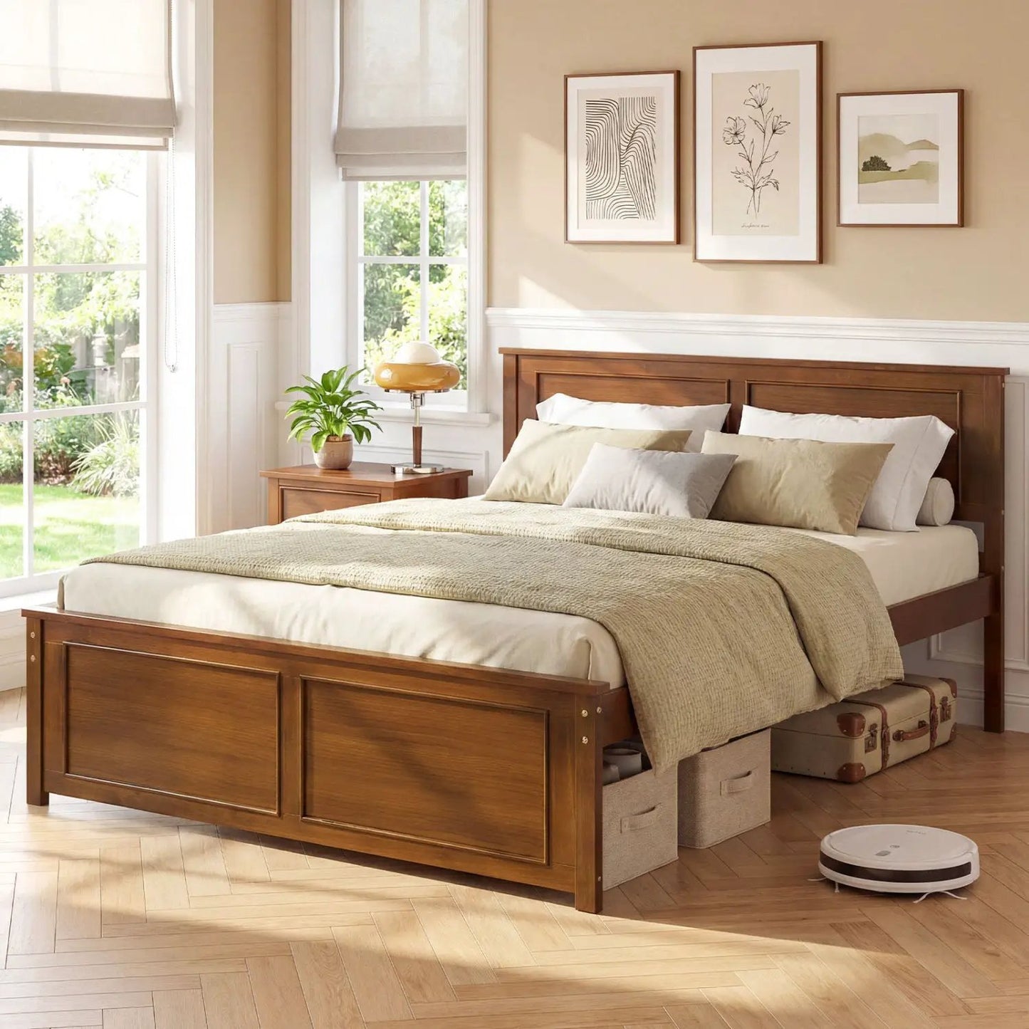 Twin Wooden Platform Bed Frame with Headboard