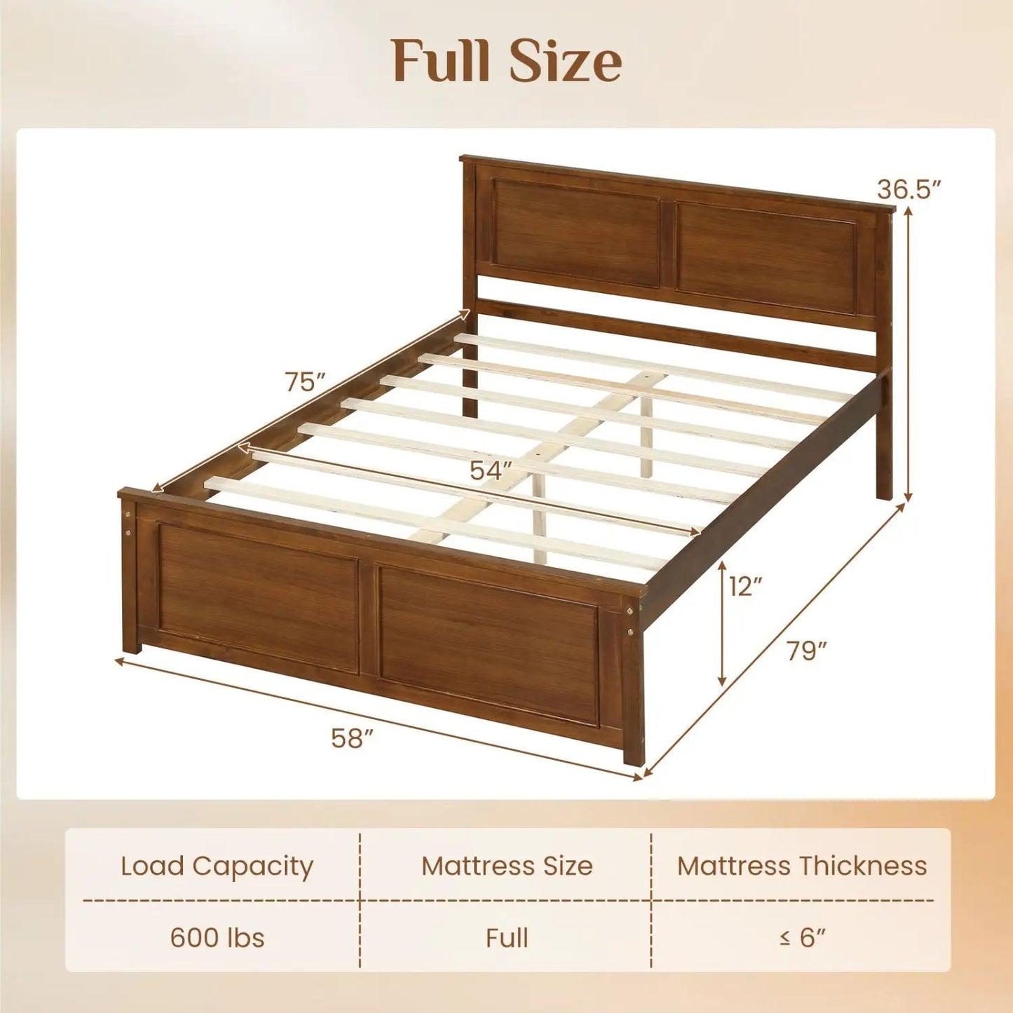Twin Wooden Platform Bed Frame with Headboard