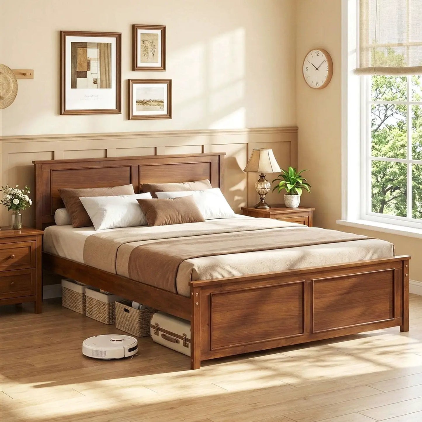 Twin Wooden Platform Bed Frame with Headboard