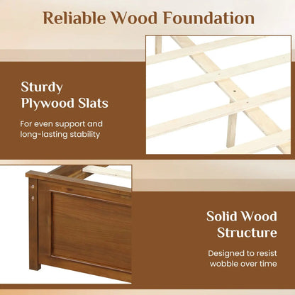 Twin Wooden Platform Bed Frame with Headboard