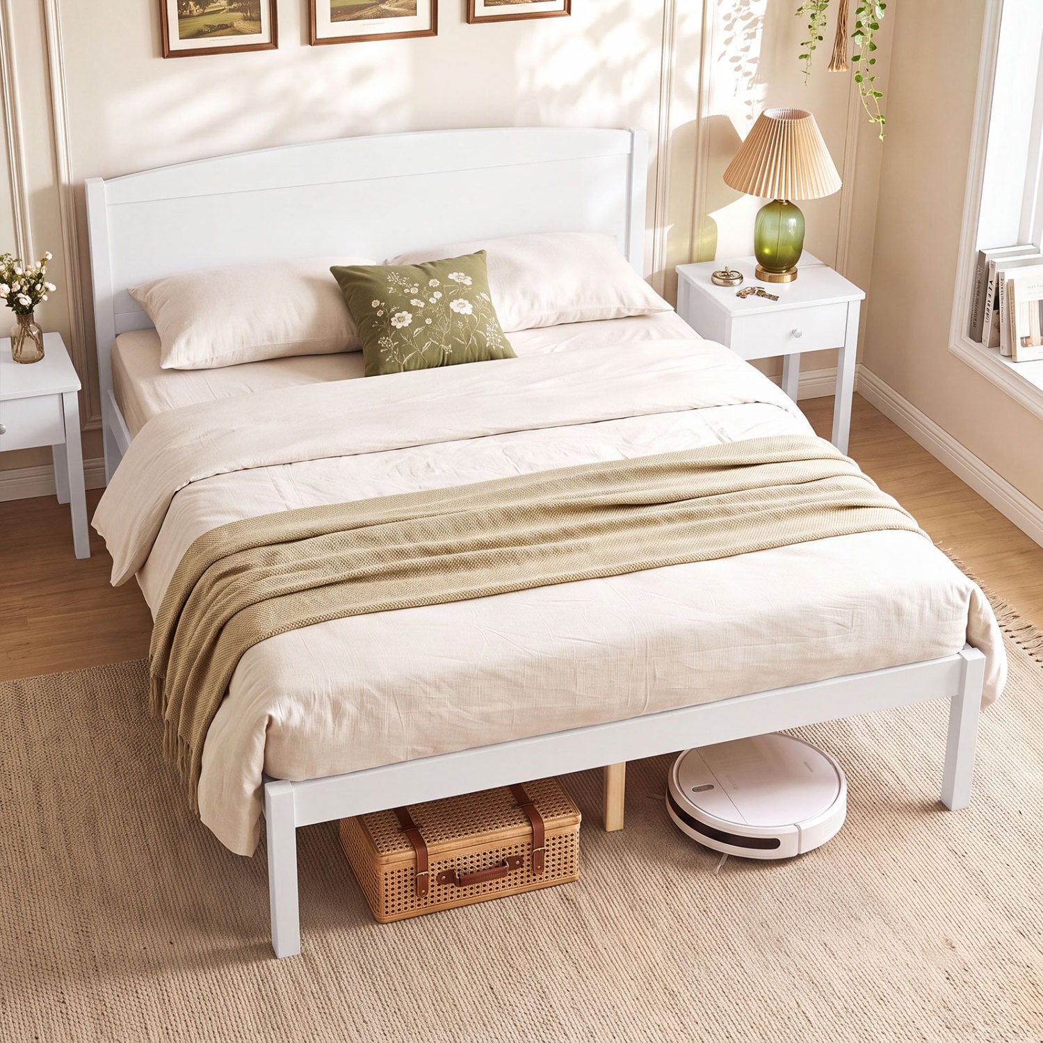 Bed frame DirectDeals white full-size wooden platform bed with curved headboard on Tampa Home & Garden Store