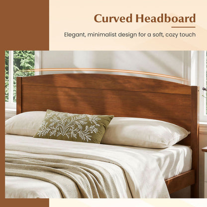 Full Size Wooden Platform Bed Frame with Curved Headboard in warm brown wood DirectDeals on Tampa Home & Garden Store