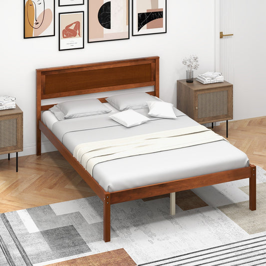 Twin/Full/Queen Size Bed Frame with Wooden Headboard and Slat Support-Full Size - Tampa Home & Garden Store