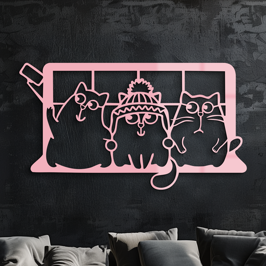 Funny Cats Taking Selfie Silhouette - Pink Metal Wall Art - KAFGP159 - Tampa Home & Garden Store