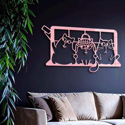 Funny Cats Taking Selfie Silhouette - Pink Metal Wall Art - KAFGP159 - Tampa Home & Garden Store