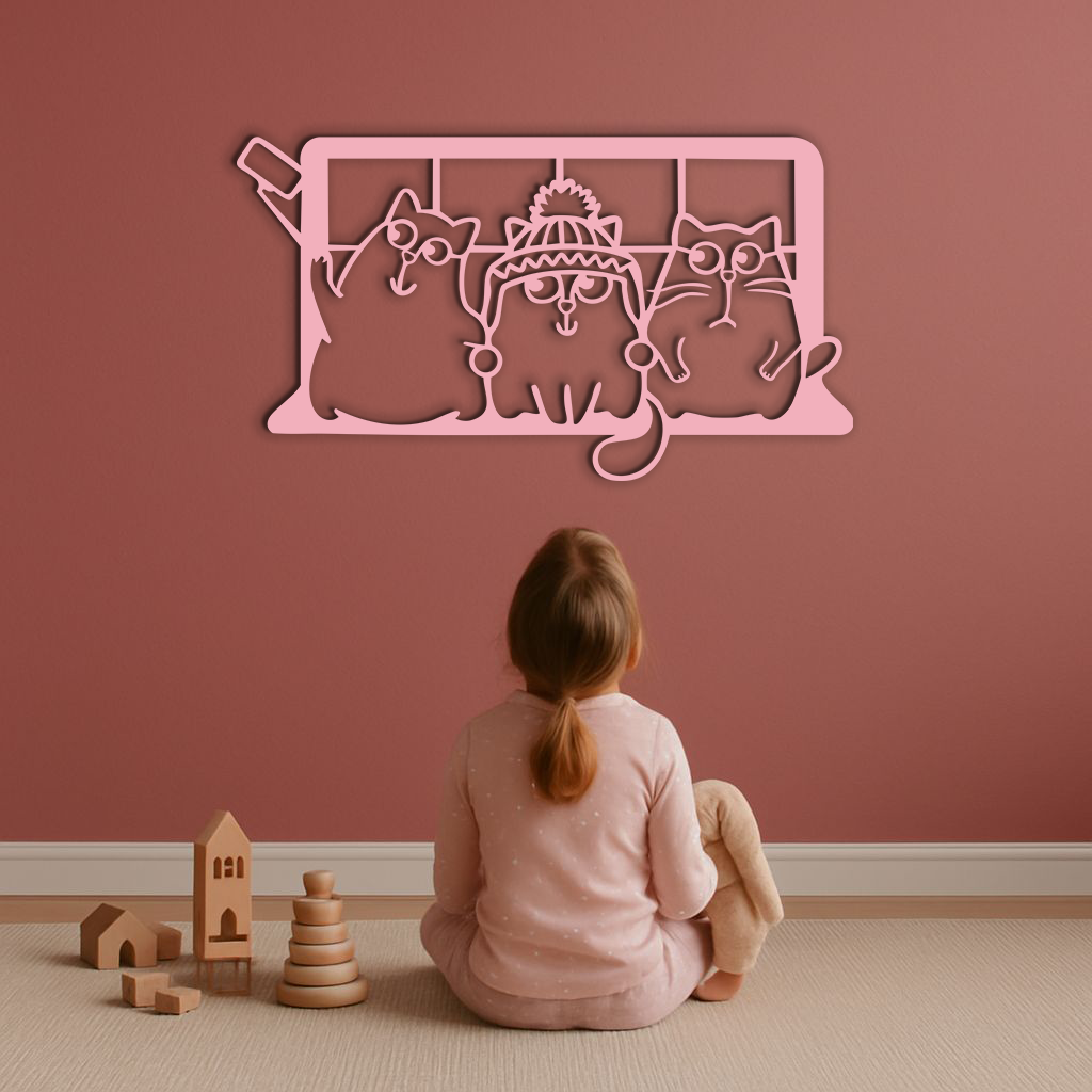 Funny Cats Taking Selfie Silhouette - Pink Metal Wall Art - KAFGP159 - Tampa Home & Garden Store