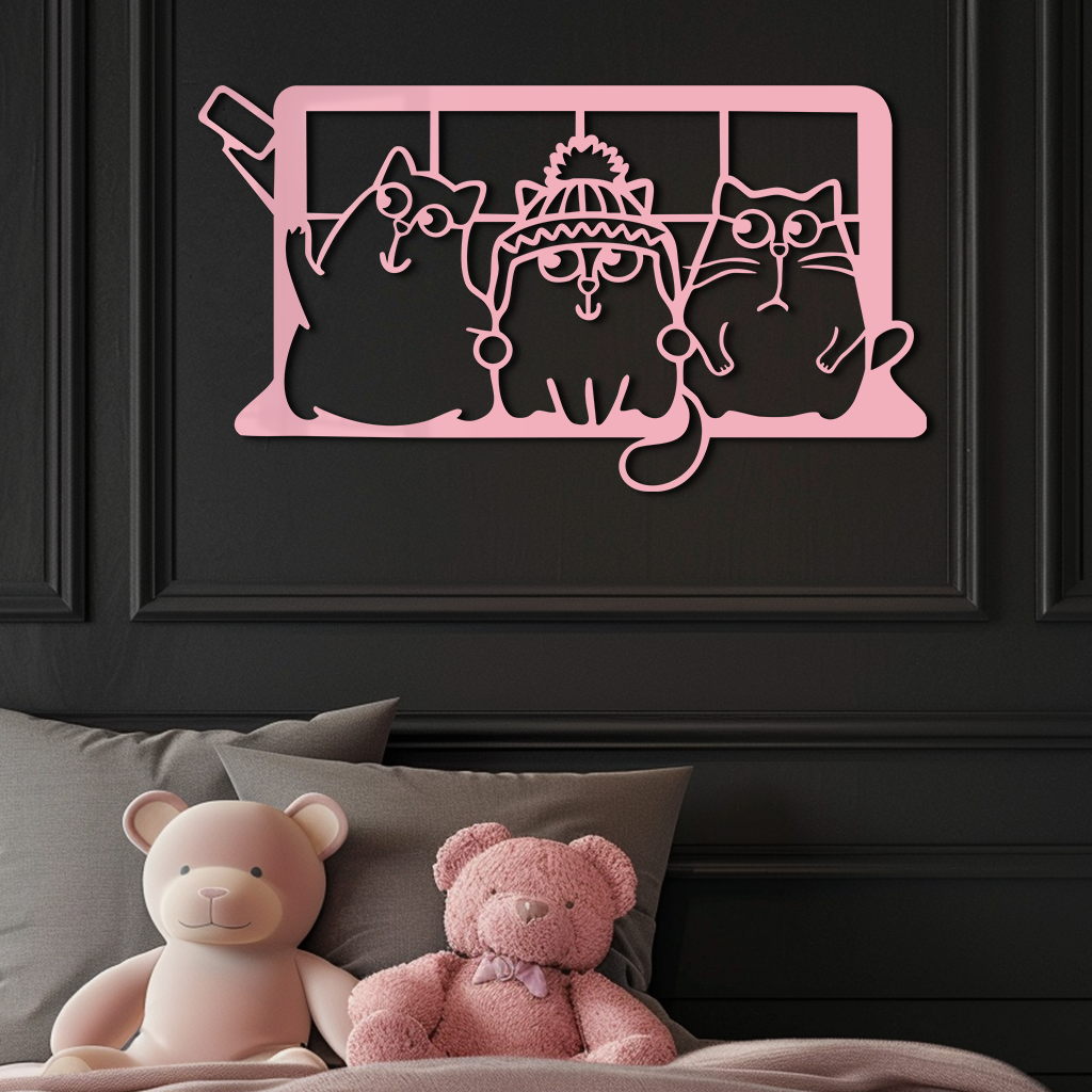 Funny Cats Taking Selfie Silhouette - Pink Metal Wall Art - KAFGP159 - Tampa Home & Garden Store