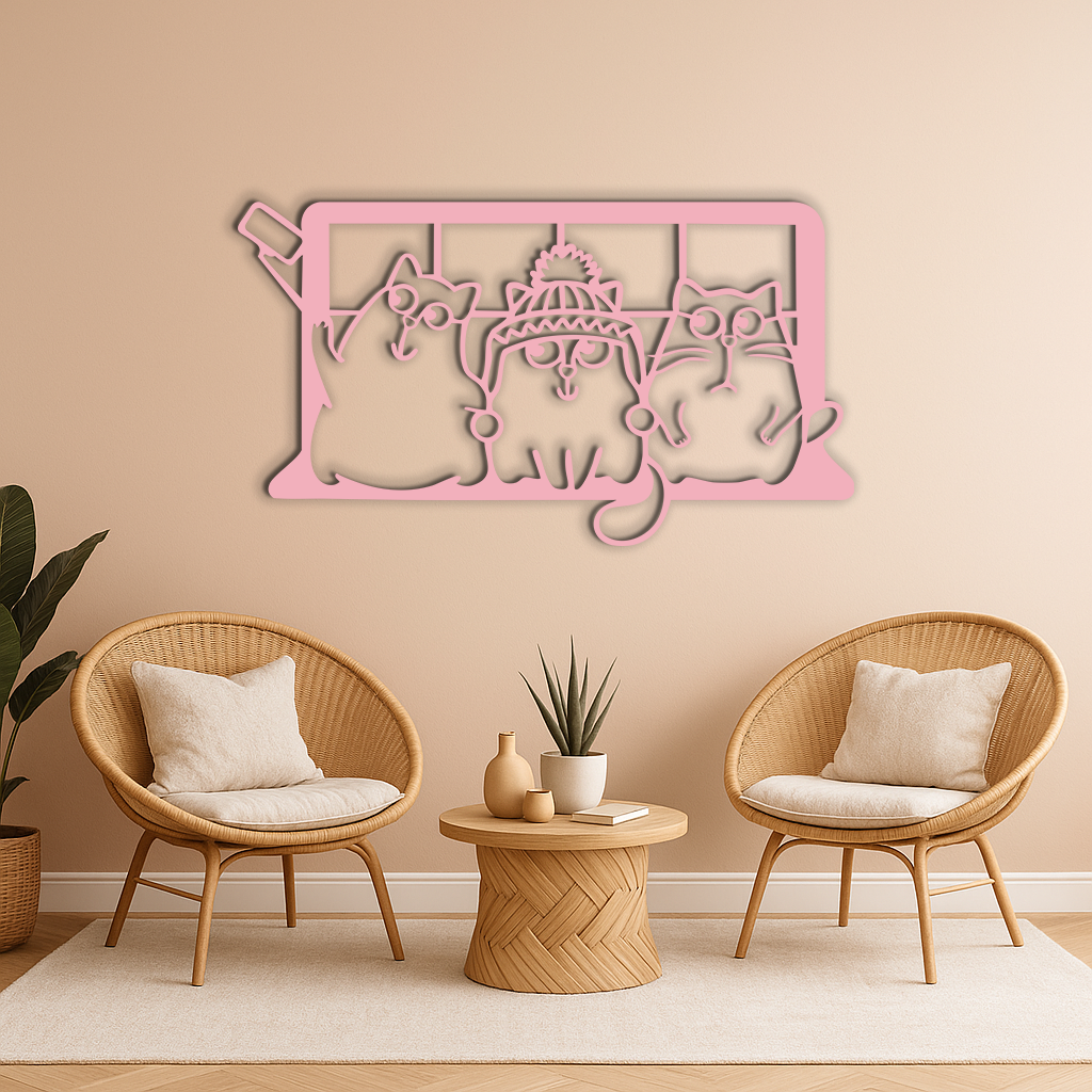 Funny Cats Taking Selfie Silhouette - Pink Metal Wall Art - KAFGP159 - Tampa Home & Garden Store