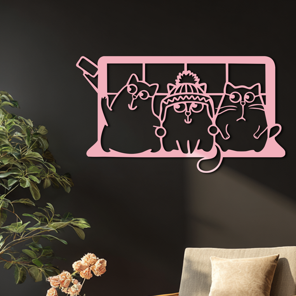 Funny Cats Taking Selfie Silhouette - Pink Metal Wall Art - KAFGP159 - Tampa Home & Garden Store