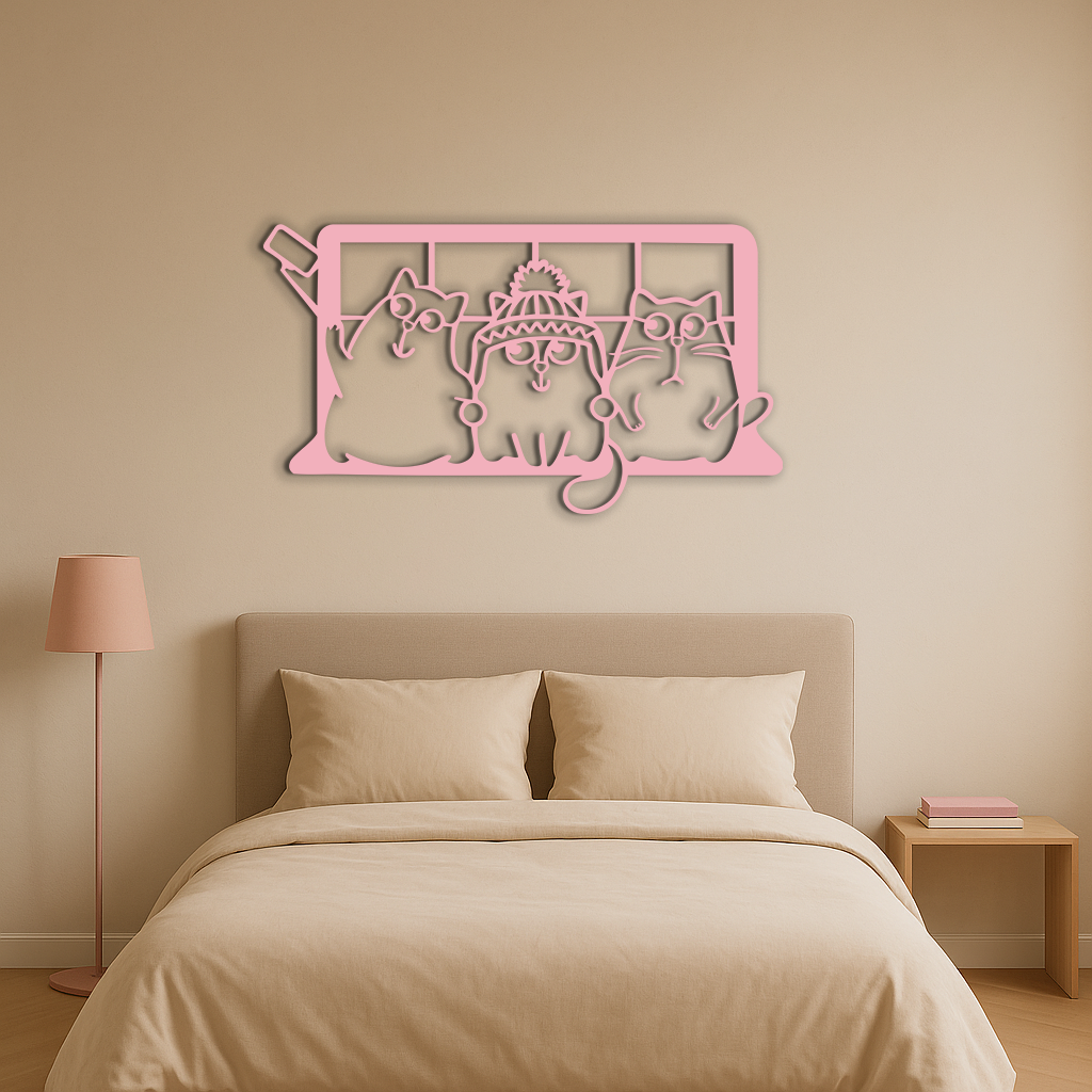 Funny Cats Taking Selfie Silhouette - Pink Metal Wall Art - KAFGP159 - Tampa Home & Garden Store