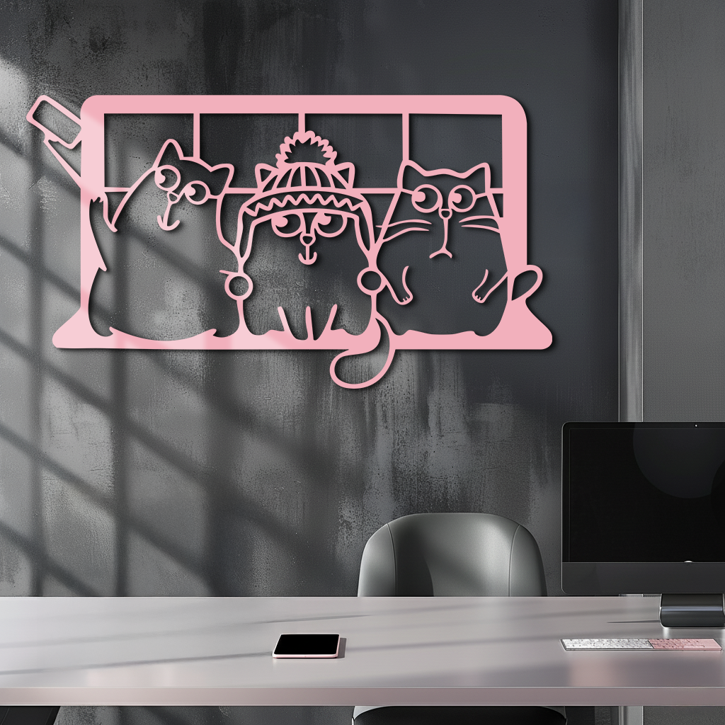Funny Cats Taking Selfie Silhouette - Pink Metal Wall Art - KAFGP159 - Tampa Home & Garden Store