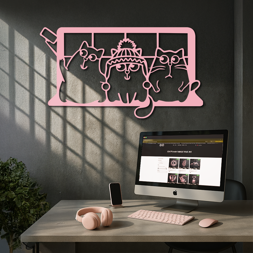 Funny Cats Taking Selfie Silhouette - Pink Metal Wall Art - KAFGP159 - Tampa Home & Garden Store