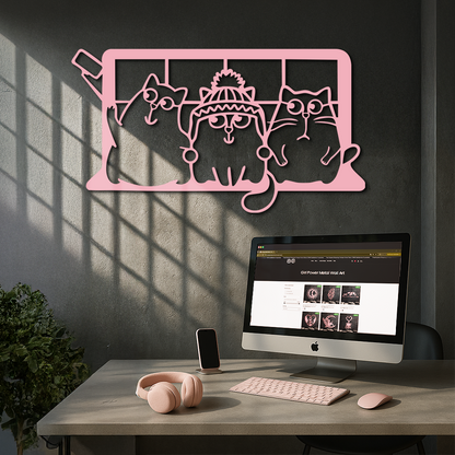 Funny Cats Taking Selfie Silhouette - Pink Metal Wall Art - KAFGP159 - Tampa Home & Garden Store