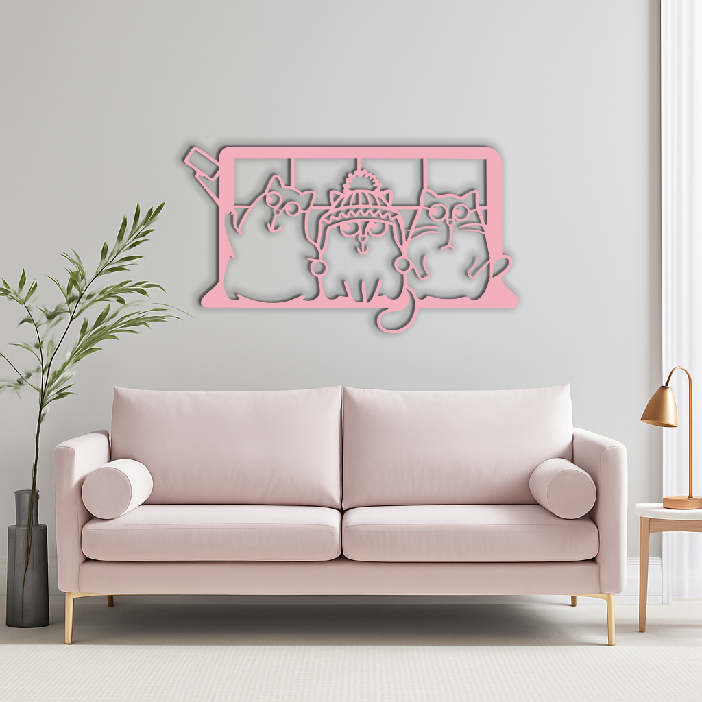 Funny Cats Taking Selfie Silhouette - Pink Metal Wall Art - KAFGP159 - Tampa Home & Garden Store