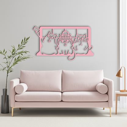 Funny Cats Taking Selfie Silhouette - Pink Metal Wall Art - KAFGP159 - Tampa Home & Garden Store