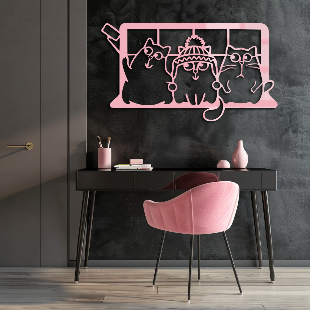 Funny Cats Taking Selfie Silhouette - Pink Metal Wall Art - KAFGP159 - Tampa Home & Garden Store
