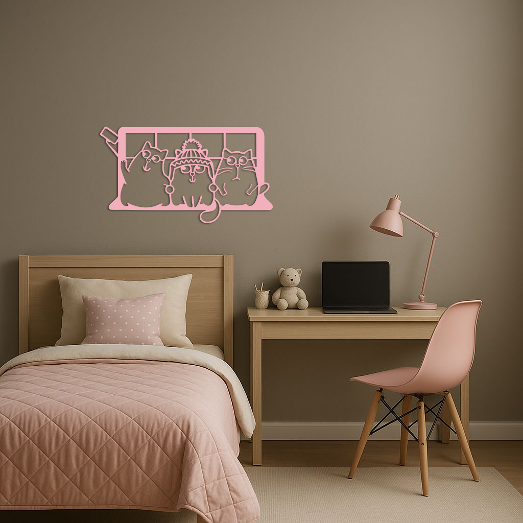 Funny Cats Taking Selfie Silhouette - Pink Metal Wall Art - KAFGP159 - Tampa Home & Garden Store