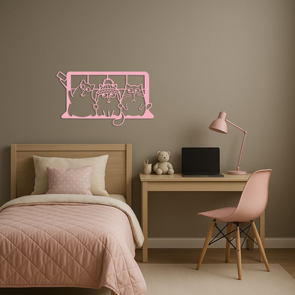 Funny Cats Taking Selfie Silhouette - Pink Metal Wall Art - KAFGP159 - Tampa Home & Garden Store