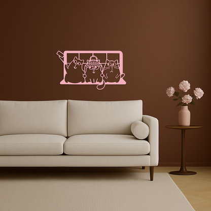 Funny Cats Taking Selfie Silhouette - Pink Metal Wall Art - KAFGP159 - Tampa Home & Garden Store