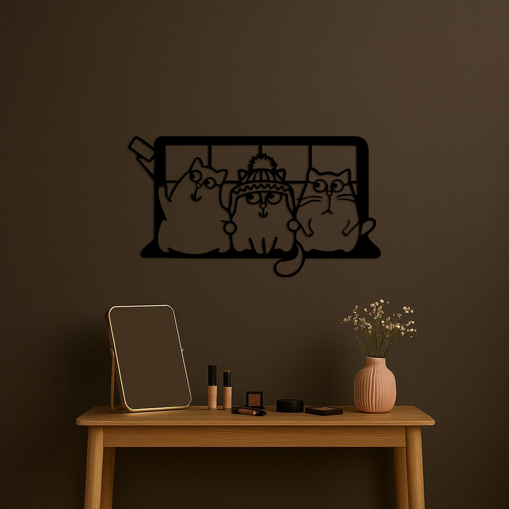 Funny Cats Taking Selfie Silhouette - Pink Metal Wall Art - KAFGP159 - Tampa Home & Garden Store