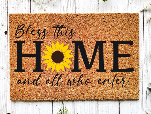 Funny Doormat, Coir Doormat, Welcome Mat, Housewarming Gift, Bless This Home and All Who Enter Doormat, Front Door Doormat, Sunflower Doormat, New Homeowner Gift DECOE-CM-149 - Tampa Home & Garden Store