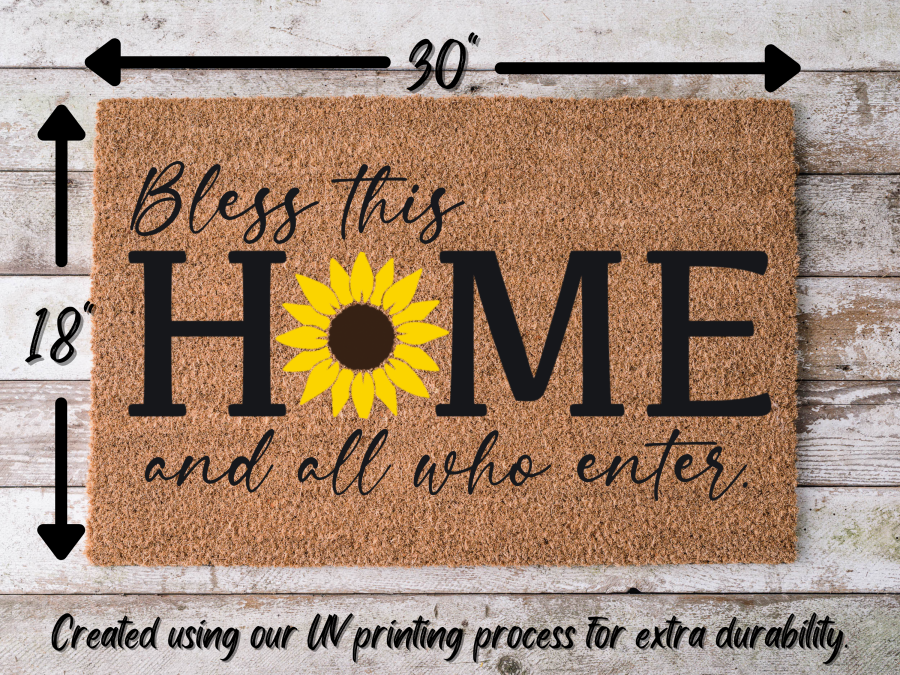 Funny Doormat, Coir Doormat, Welcome Mat, Housewarming Gift, Bless This Home and All Who Enter Doormat, Front Door Doormat, Sunflower Doormat, New Homeowner Gift DECOE-CM-149 - Tampa Home & Garden Store