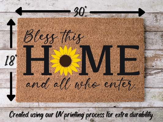 Funny Doormat, Coir Doormat, Welcome Mat, Housewarming Gift, Bless This Home and All Who Enter Doormat, Front Door Doormat, Sunflower Doormat, New Homeowner Gift DECOE-CM-149 - Tampa Home & Garden Store
