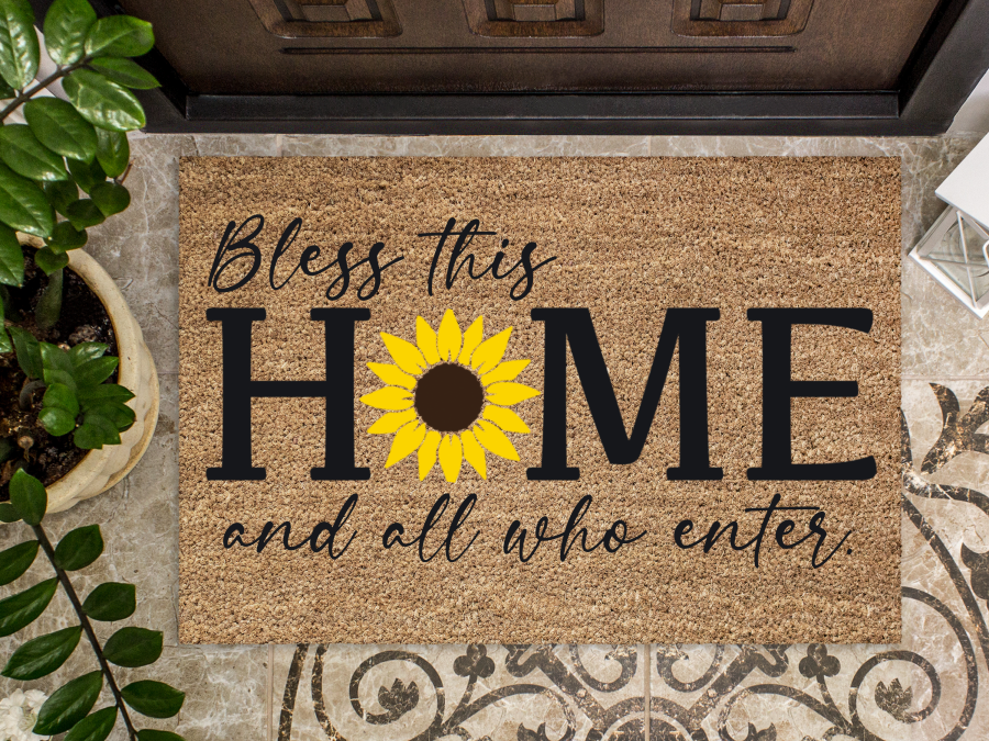 Funny Doormat, Coir Doormat, Welcome Mat, Housewarming Gift, Bless This Home and All Who Enter Doormat, Front Door Doormat, Sunflower Doormat, New Homeowner Gift DECOE-CM-149 - Tampa Home & Garden Store