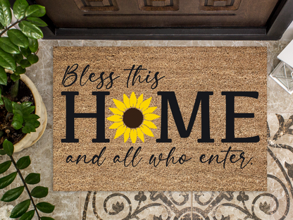 Funny Doormat, Coir Doormat, Welcome Mat, Housewarming Gift, Bless This Home and All Who Enter Doormat, Front Door Doormat, Sunflower Doormat, New Homeowner Gift DECOE-CM-149 - Tampa Home & Garden Store