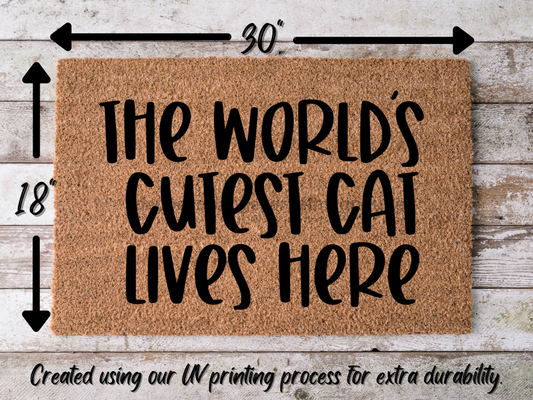 Funny Doormat, Coir Doormat, Welcome Mat, Housewarming Gift, The World's Cutest Cat Lives Here Welcome Doormat, Cat Front Door Doormat, Welcome Doormat, New Homeowner Gift DECOE-CM-101 - Tampa Home & Garden Store