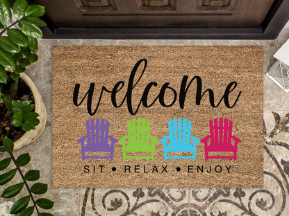 Funny Doormat, Coir Doormat, Welcome Mat, Housewarming Gift, Welcome Sit Relax Enjoy Doormat, Beach Chairs Front Door Doormat, Welcome Doormat, New Homeowner Gift DECOE-CM-106 - Tampa Home & Garden Store
