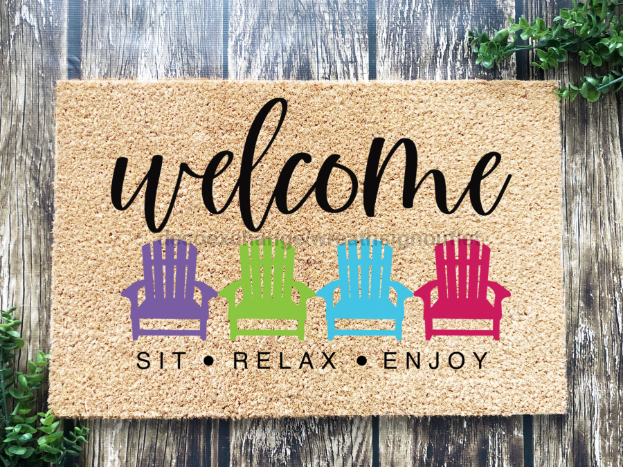 Funny Doormat, Coir Doormat, Welcome Mat, Housewarming Gift, Welcome Sit Relax Enjoy Doormat, Beach Chairs Front Door Doormat, Welcome Doormat, New Homeowner Gift DECOE-CM-106 - Tampa Home & Garden Store