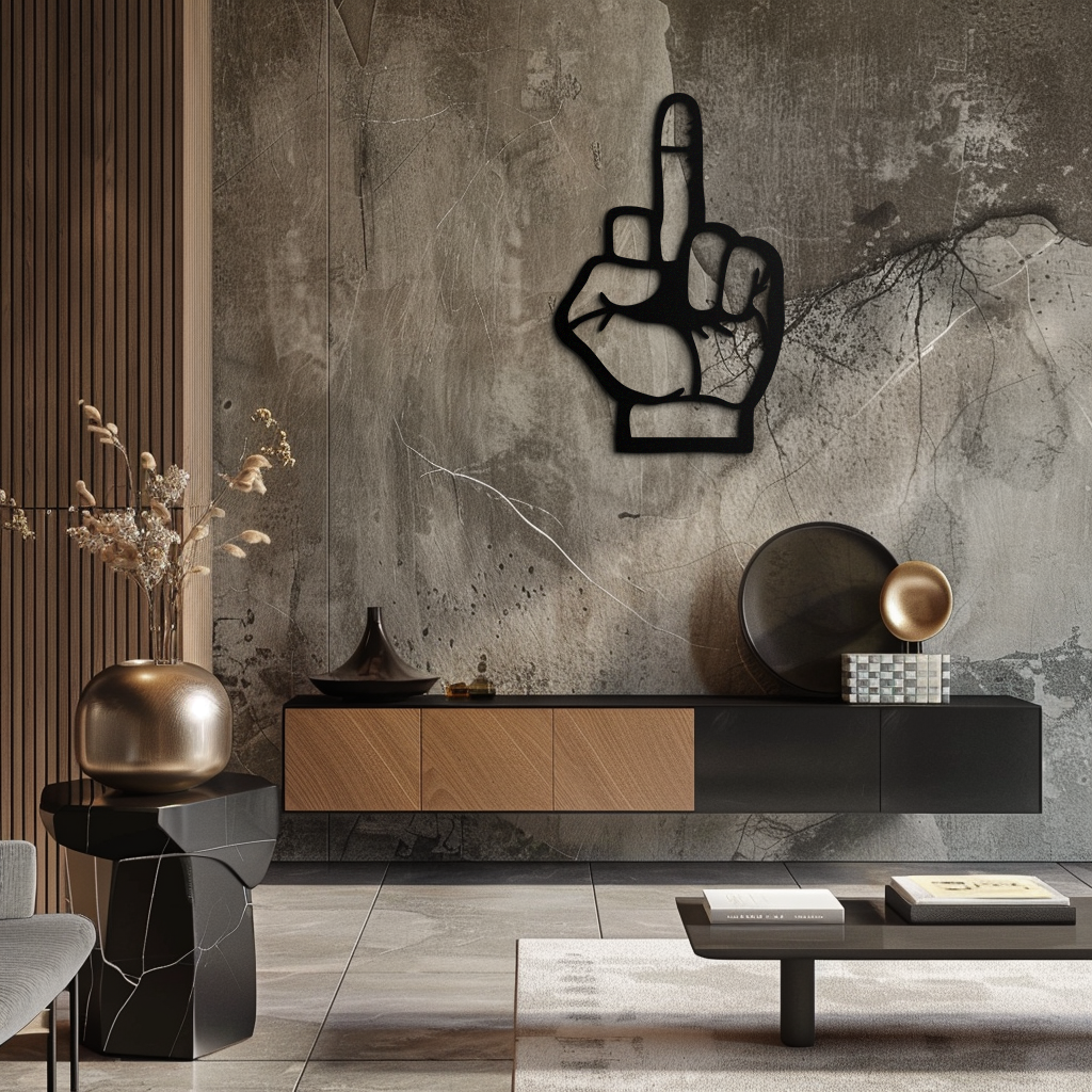 Funny Middle Finger Metal Wall Art – Bold and Playful Black Home Decor- KAF562 - Tampa Home & Garden Store