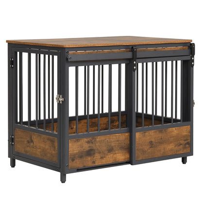 Dog Crate Furniture With Sliding Barn Door Mat