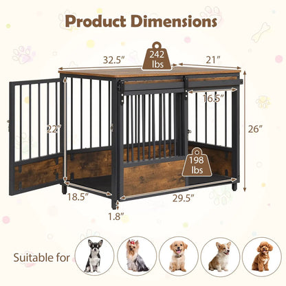 Dog Crate Furniture With Sliding Barn Door Mat