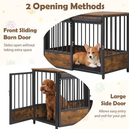 Dog Crate Furniture With Sliding Barn Door Mat